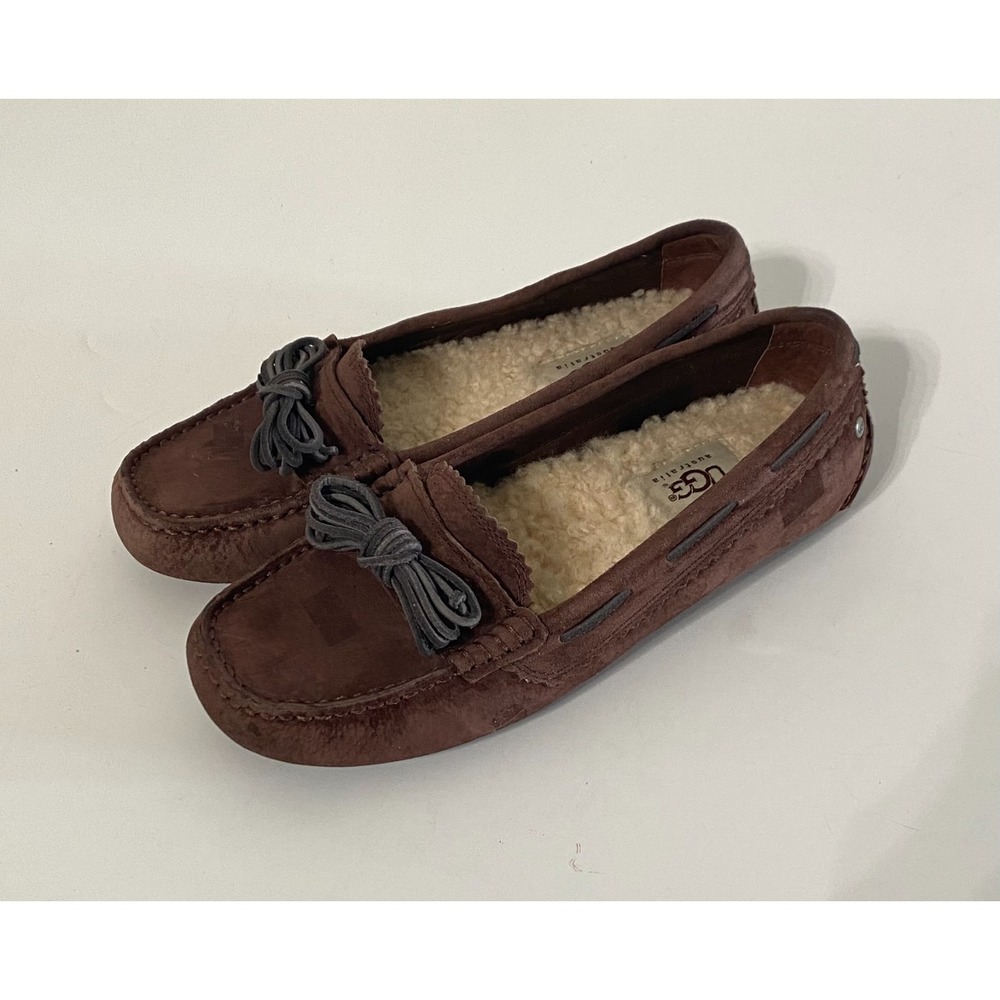 Ugg Australia Round Toe Dark Brown Suede Flat Loafers Faux-fur Lined 6 US/37EU - Picture 3 of 12